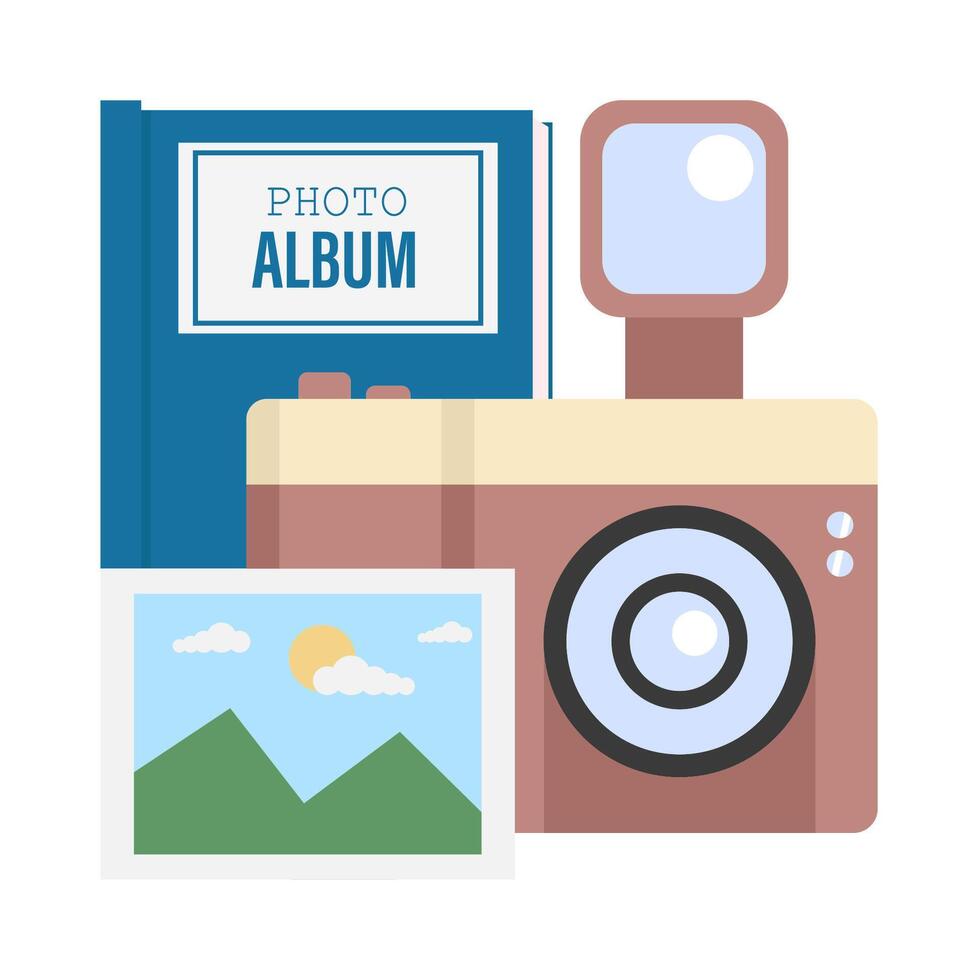 camera photo, picture with album book picture illustration vector