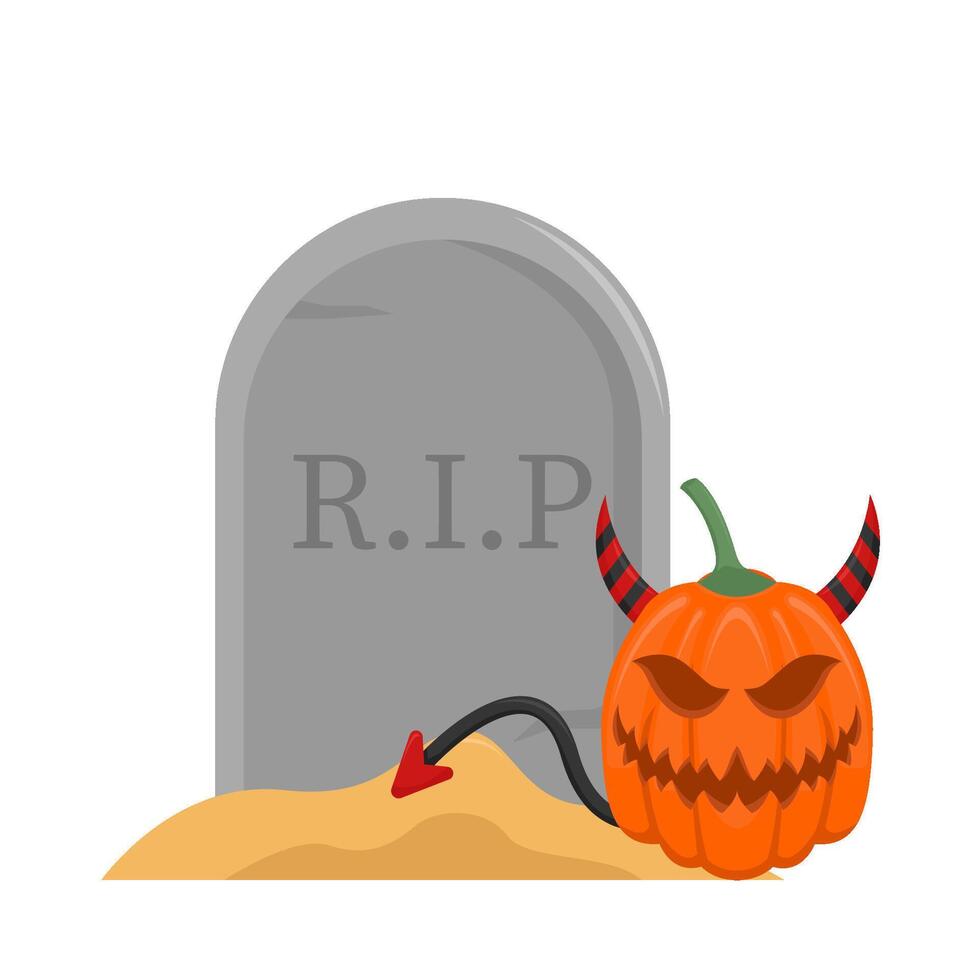 pumpkin halloween in tombstone illustration vector