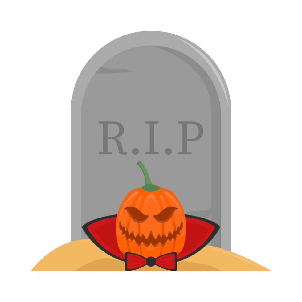 pumpkin halloween in tombstone illustration vector