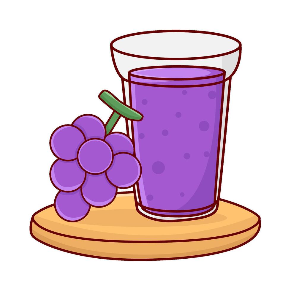 glass grape juice with grape fruit illustration vector