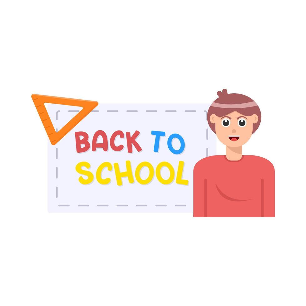 back to school text  in paper, triangle ruler with student illustration vector