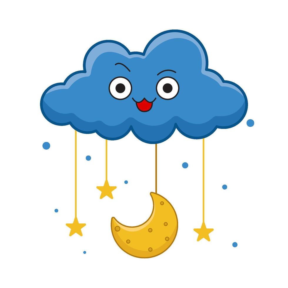 moon with star hanging in cloud illustration vector