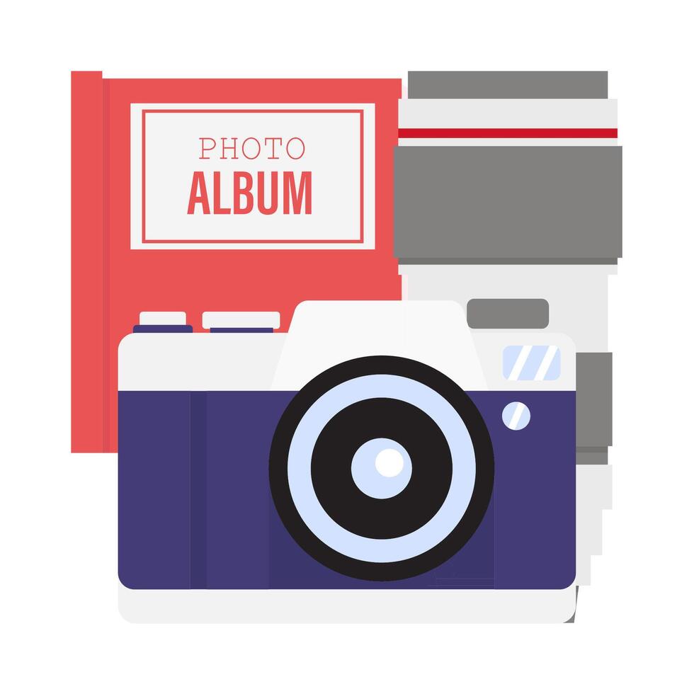 camera photo, album photo with lens camera photo illustration vector