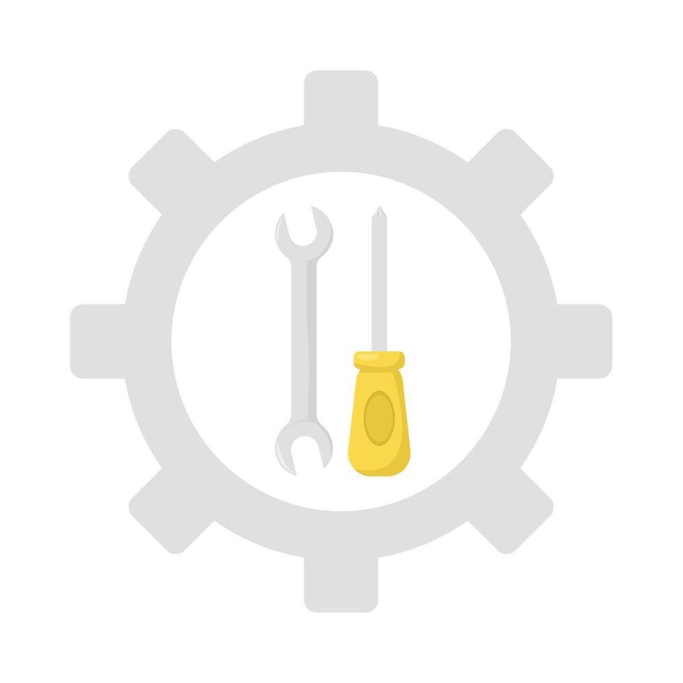 wrench tools with screwdriver in  setting illustration vector