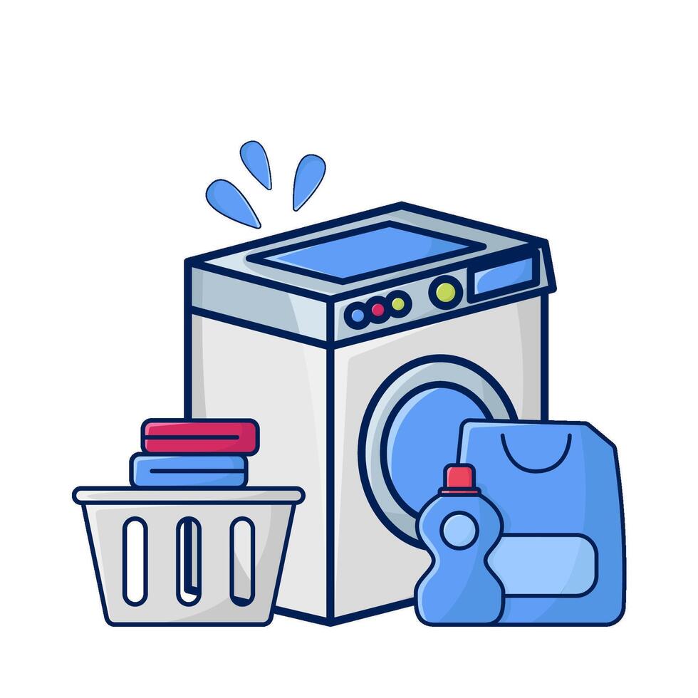 washing machine, bassin with bottle detergent liquid illustration vector