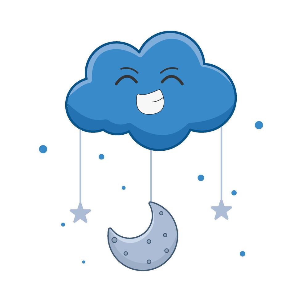 moon with star hanging in cloud illustration vector