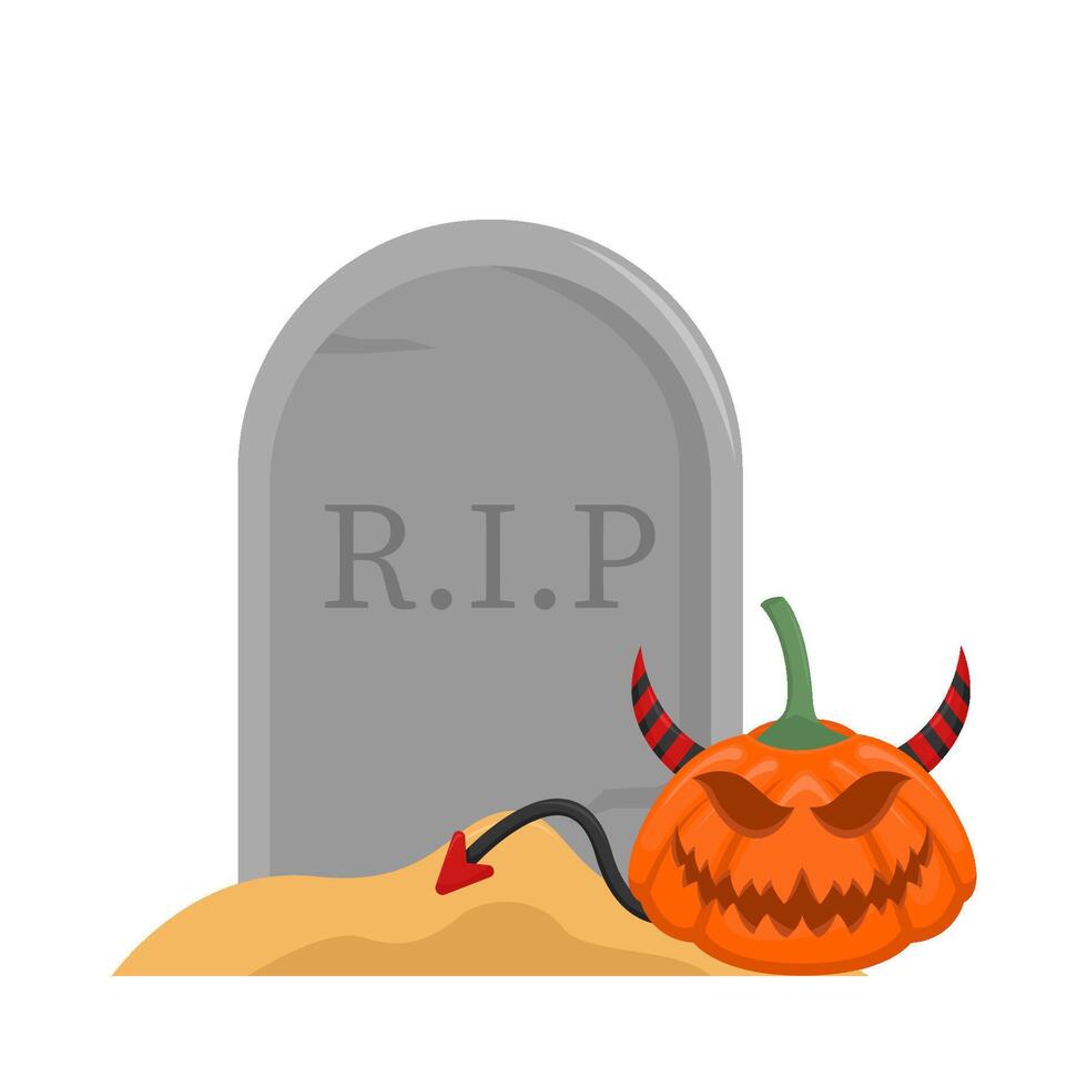 calabaza Víspera de Todos los Santos en lápida sepulcral ilustración vector