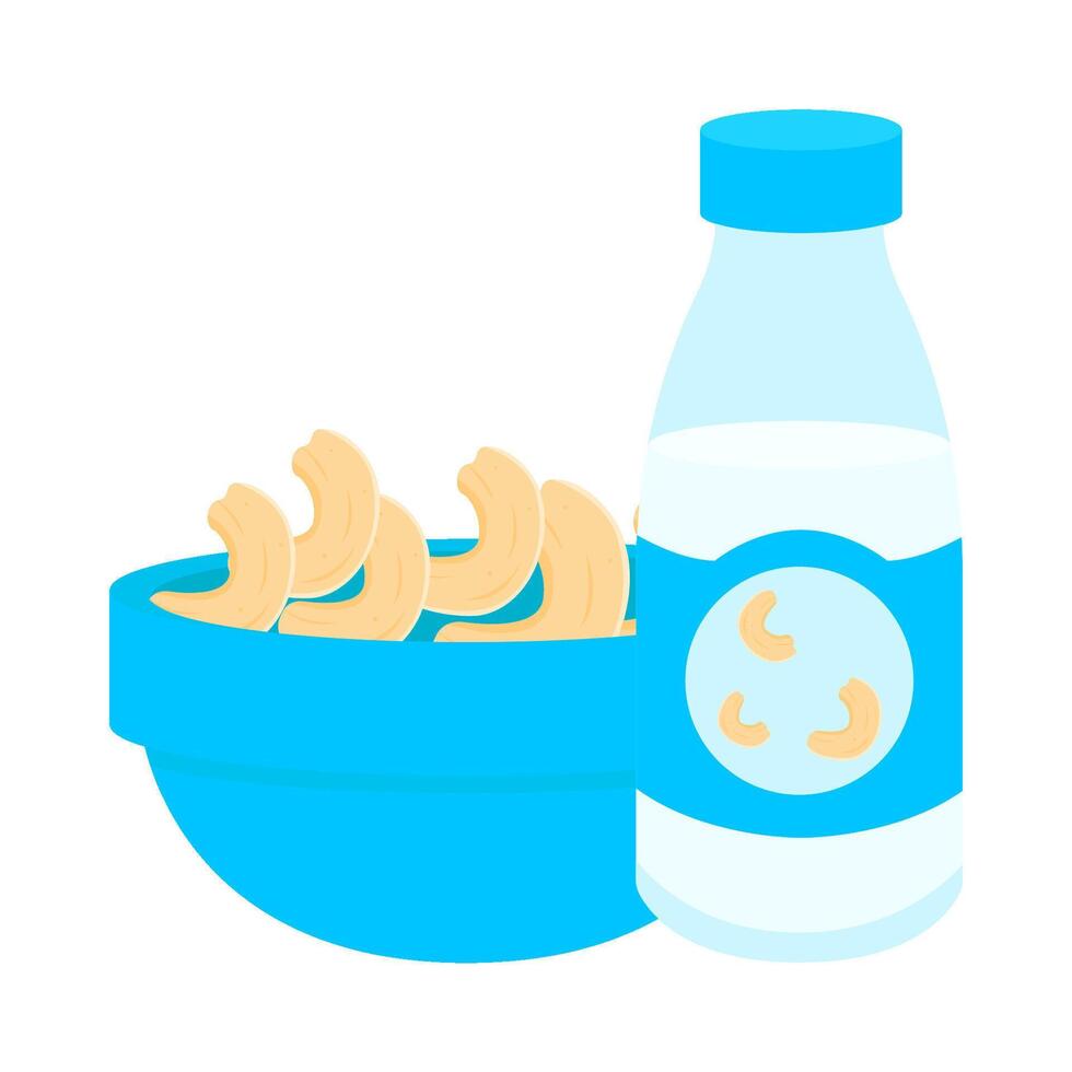 cashew nut in bowl with cashew drink illustration vector