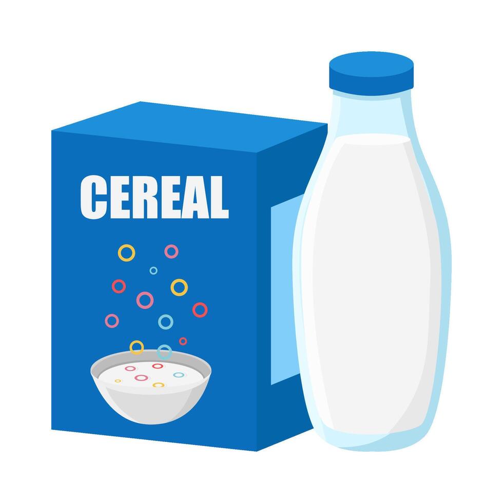 caja cereal con botella Leche ilustración vector