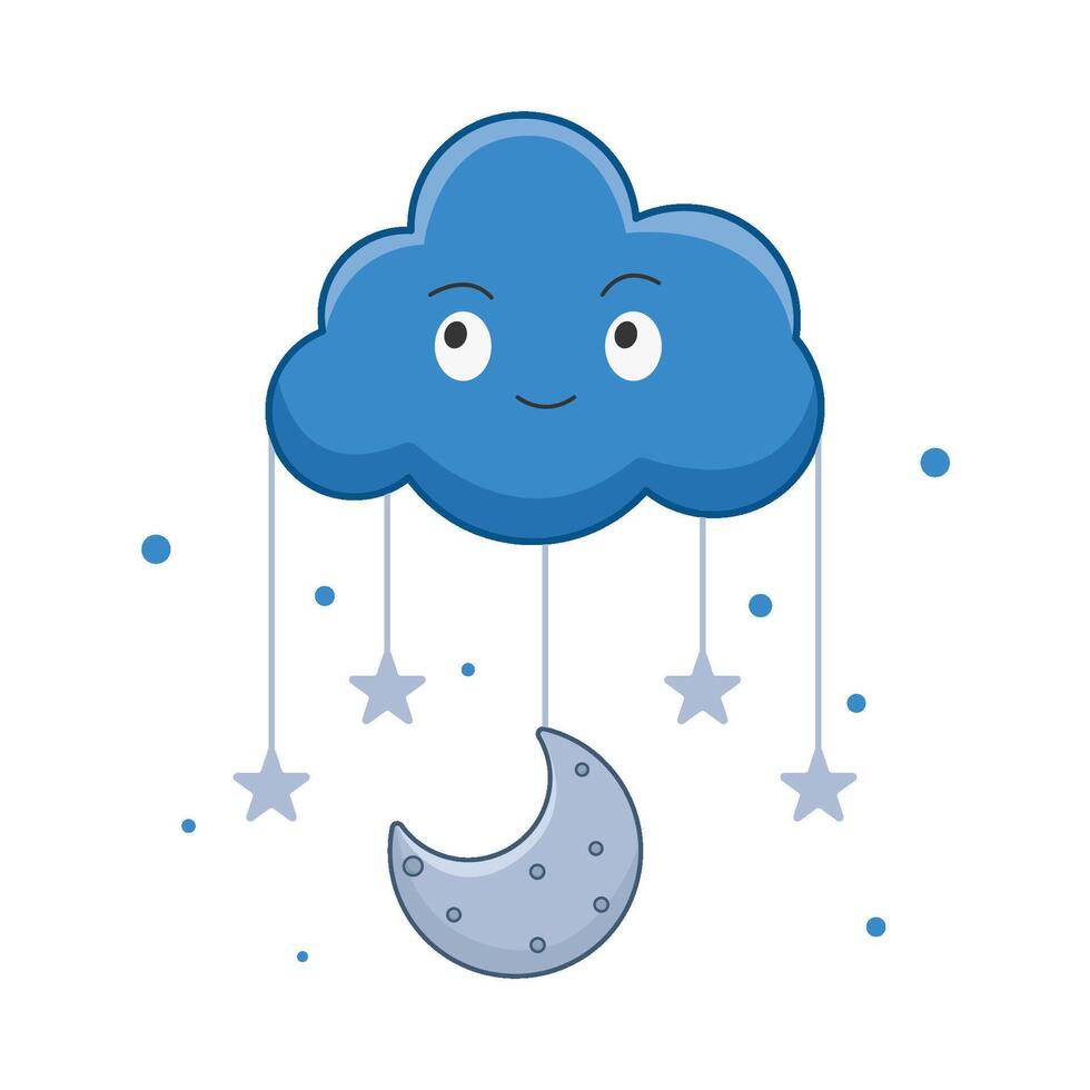 moon with star hanging in cloud illustration vector