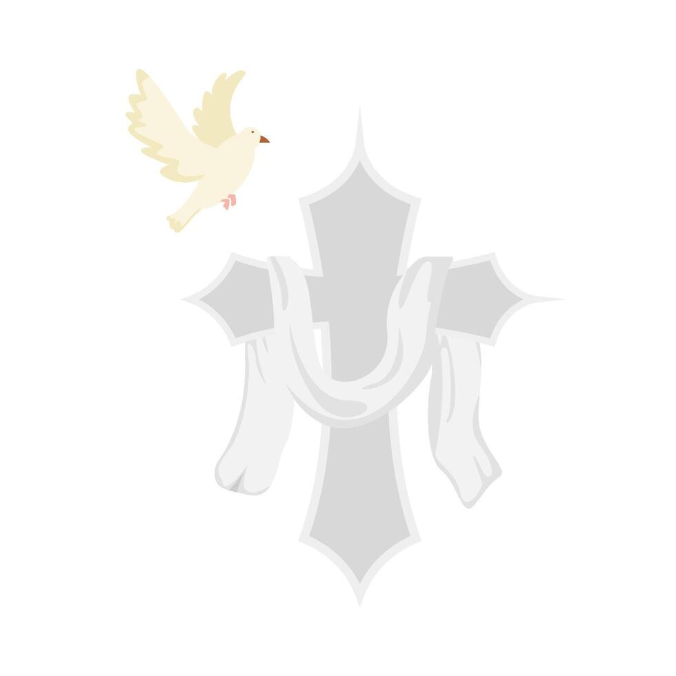 christian cross religious with bird illustration vector