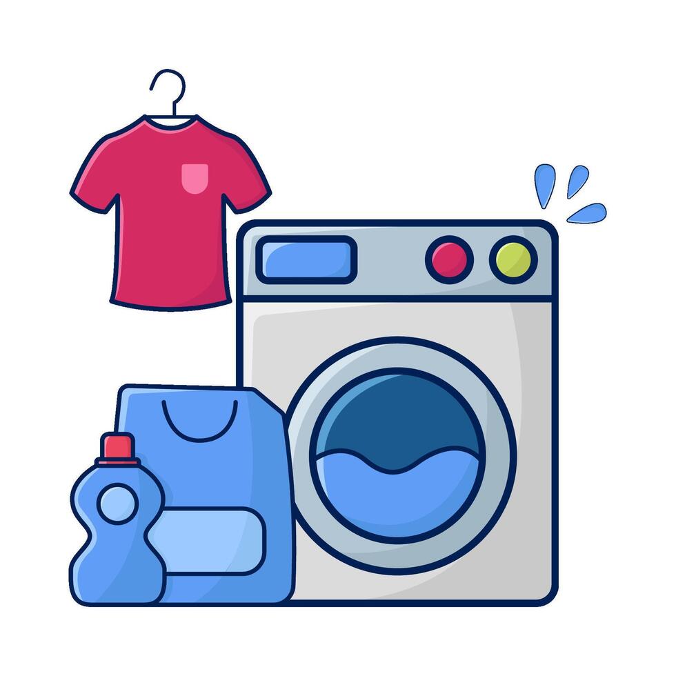 washing machine, cloth hanging with bottle detergent illustration vector