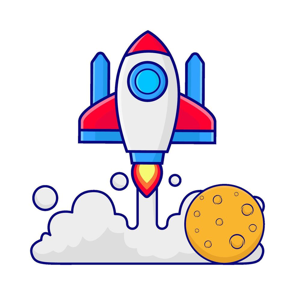 rocket fly with moon illustration vector