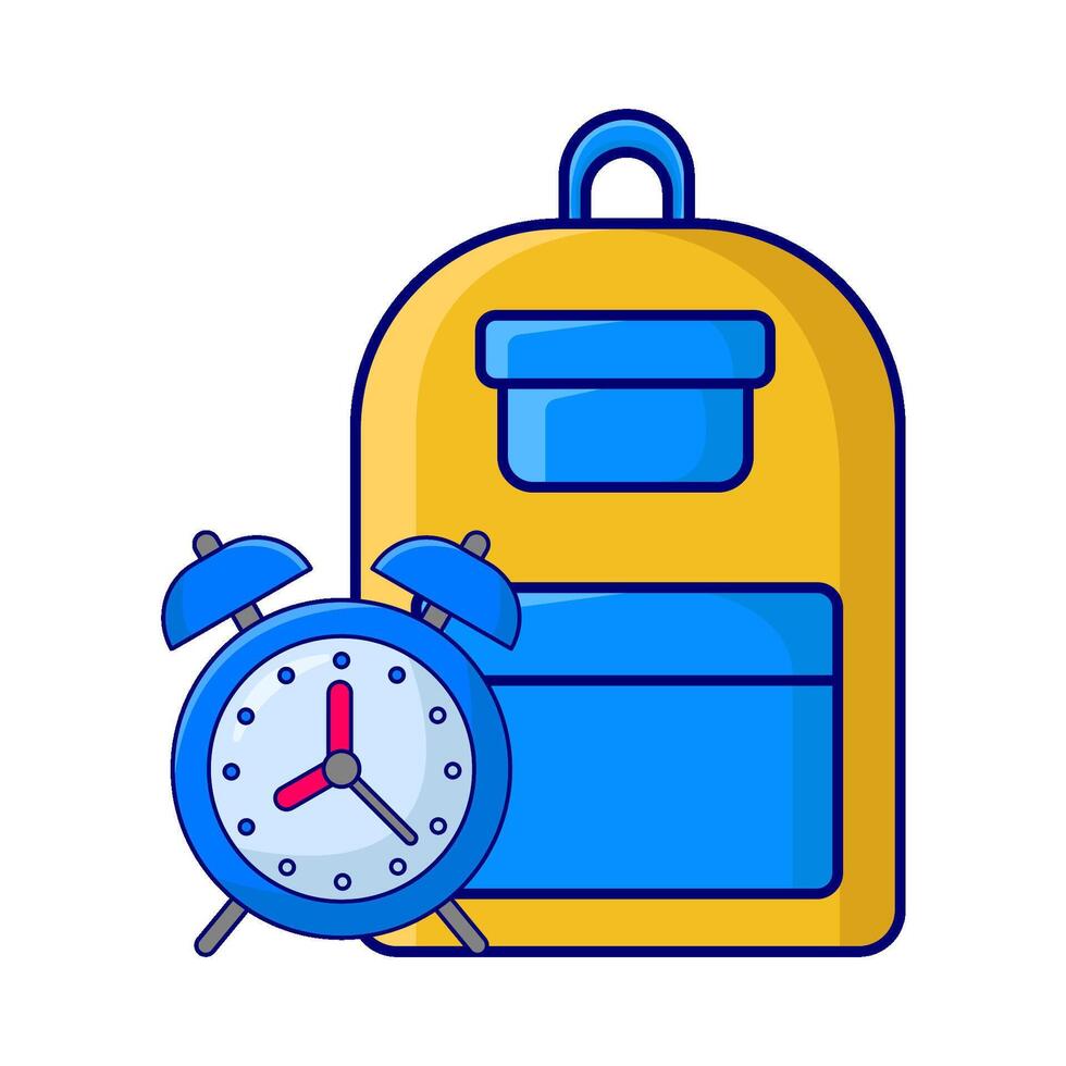 mochila colegio con alarma reloj hora ilustración vector