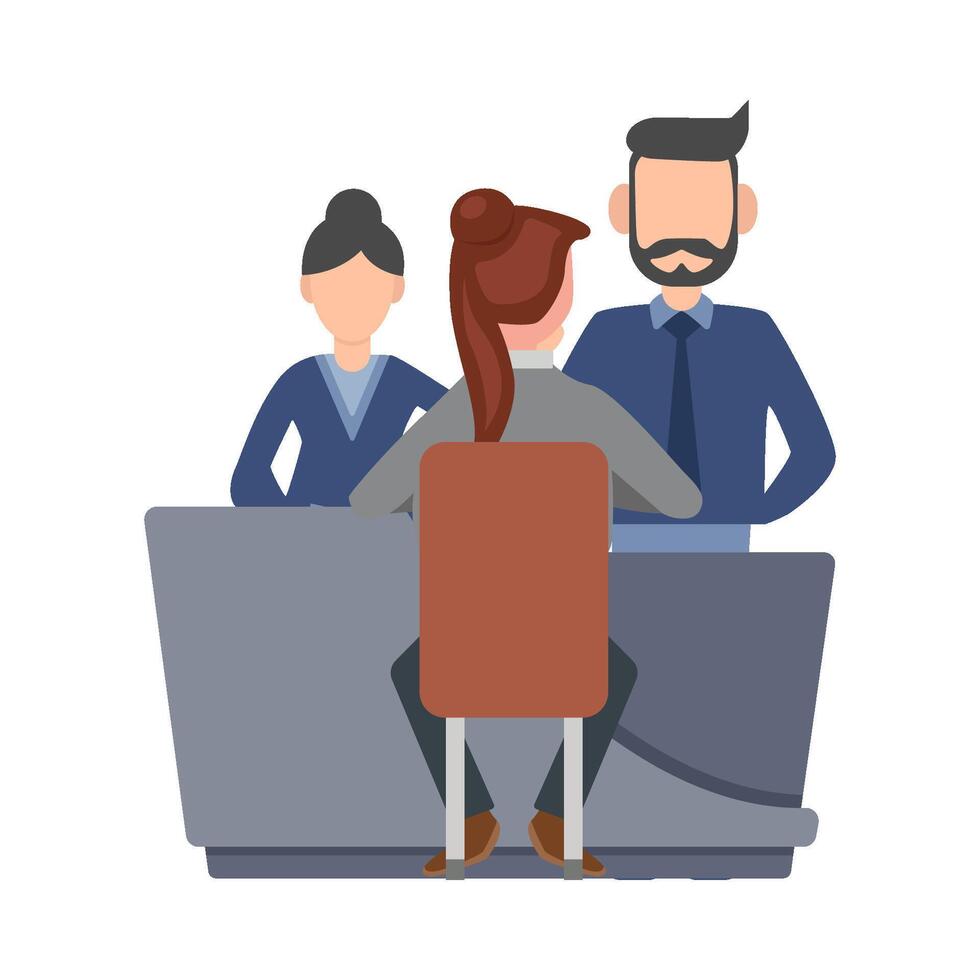 front desk women, man with customer illustration vector