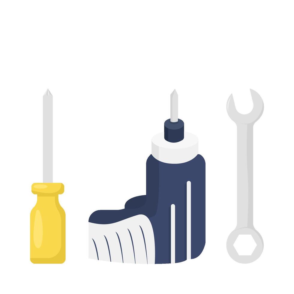 wrench tools, screwdriver with drill illustration vector