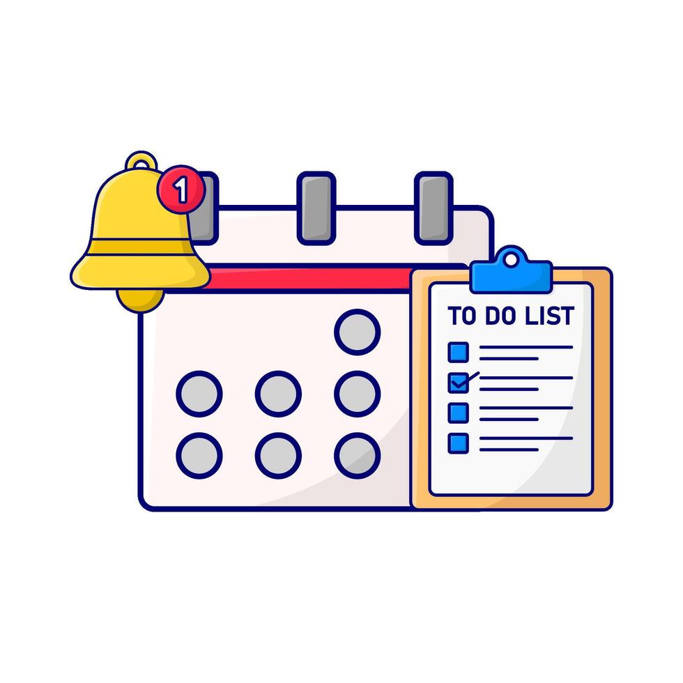 calendar, to do list with bell notification illustration vector