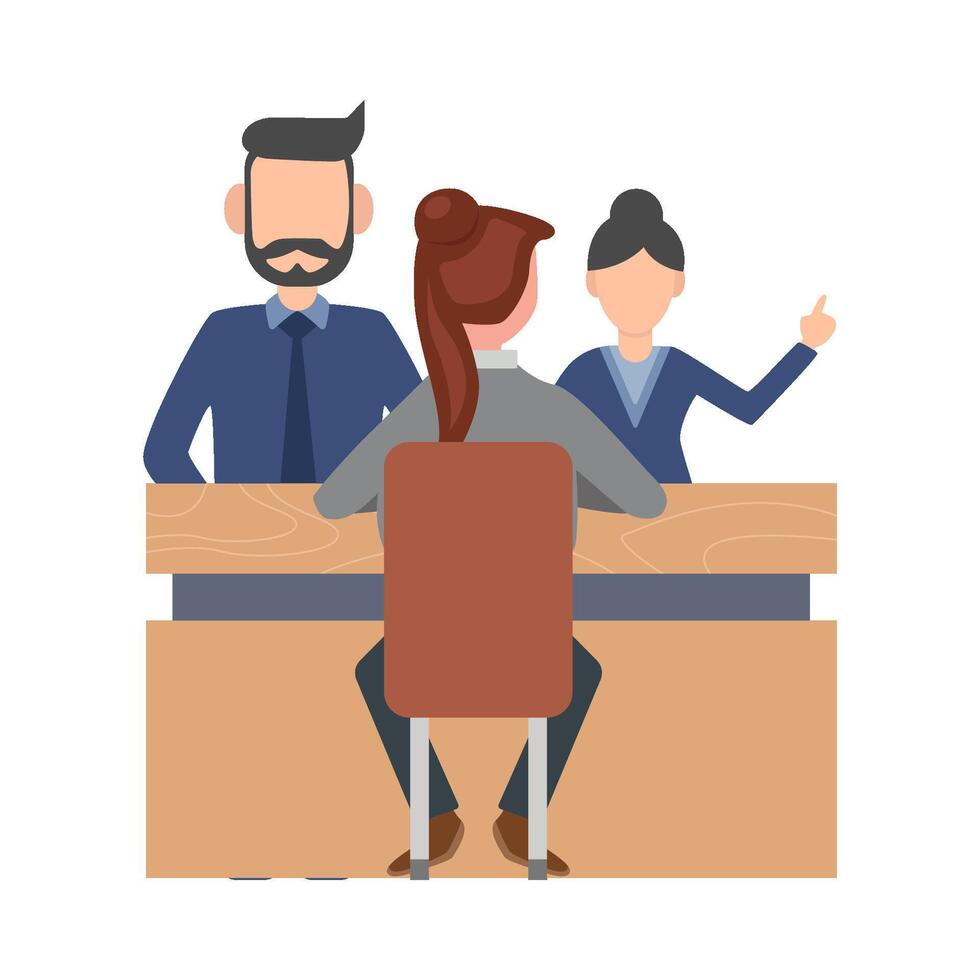 front desk man with women serve customers illustration vector