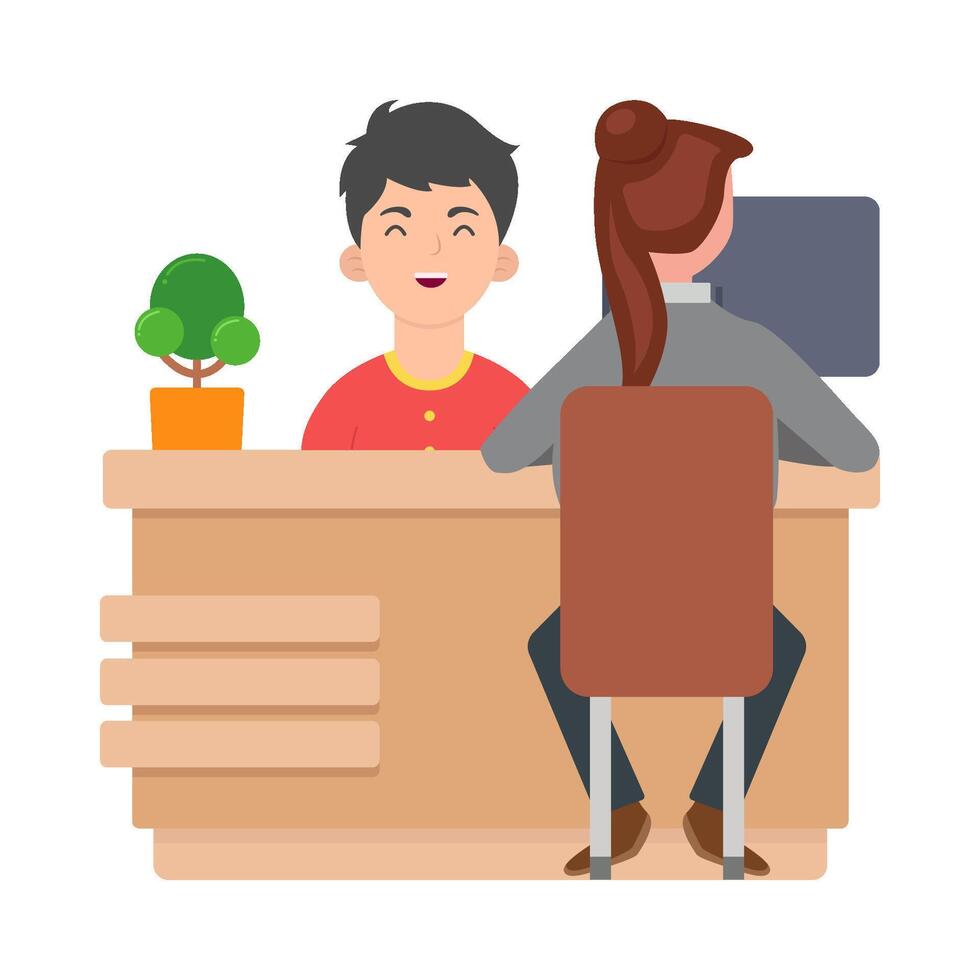 front desk in table work serve customers illustration vector