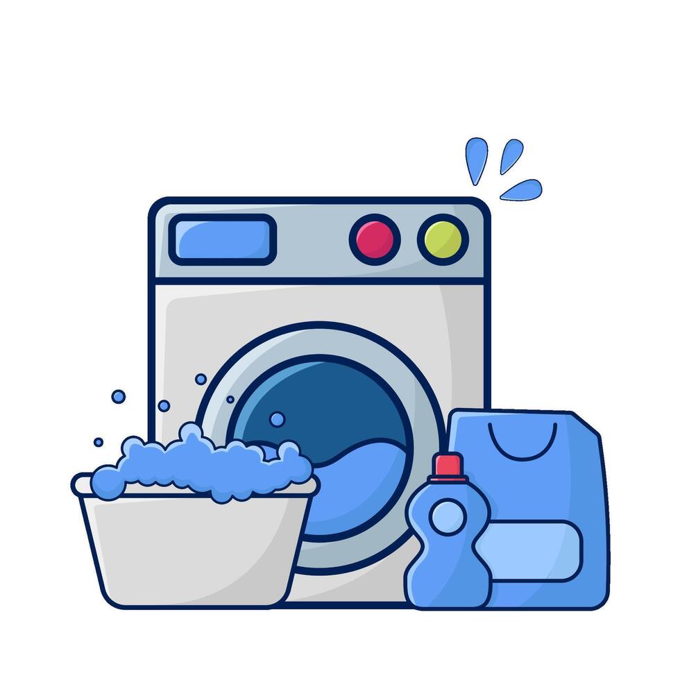 washing machine, bottle detergent with water in bassin illustration vector