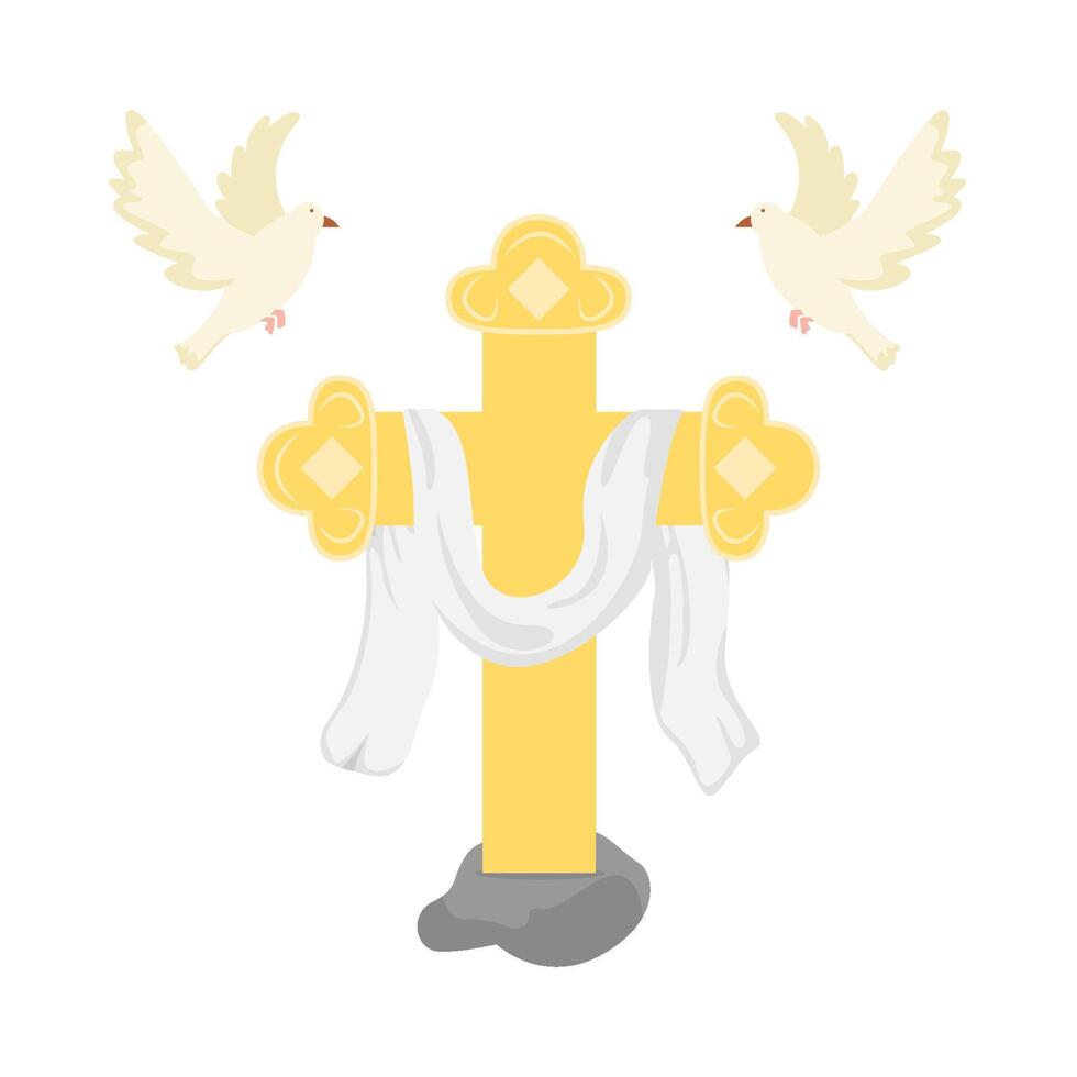 christian cross religious with bird illustration vector