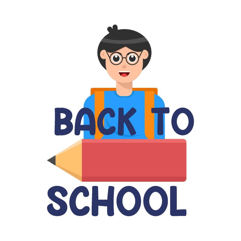 back to school text, pencil with student illustration vector