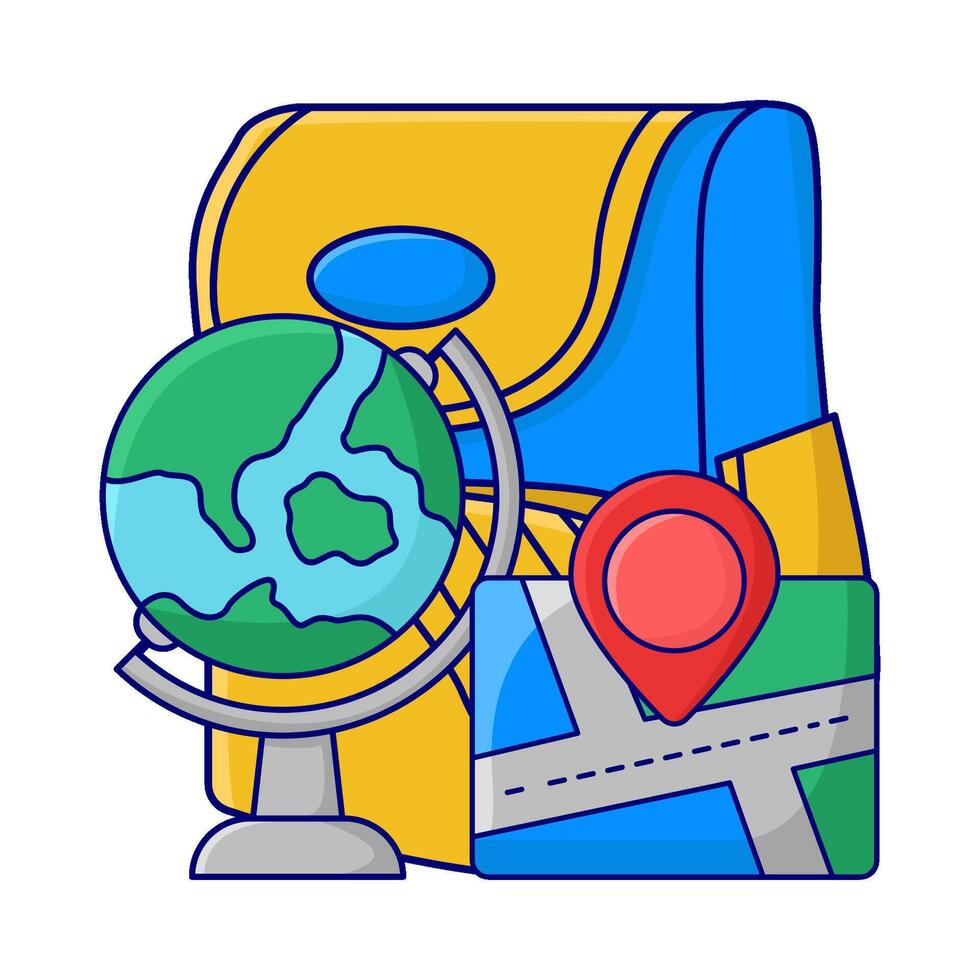 mochila escuela, ubicación en mapas con globo ilustración vector