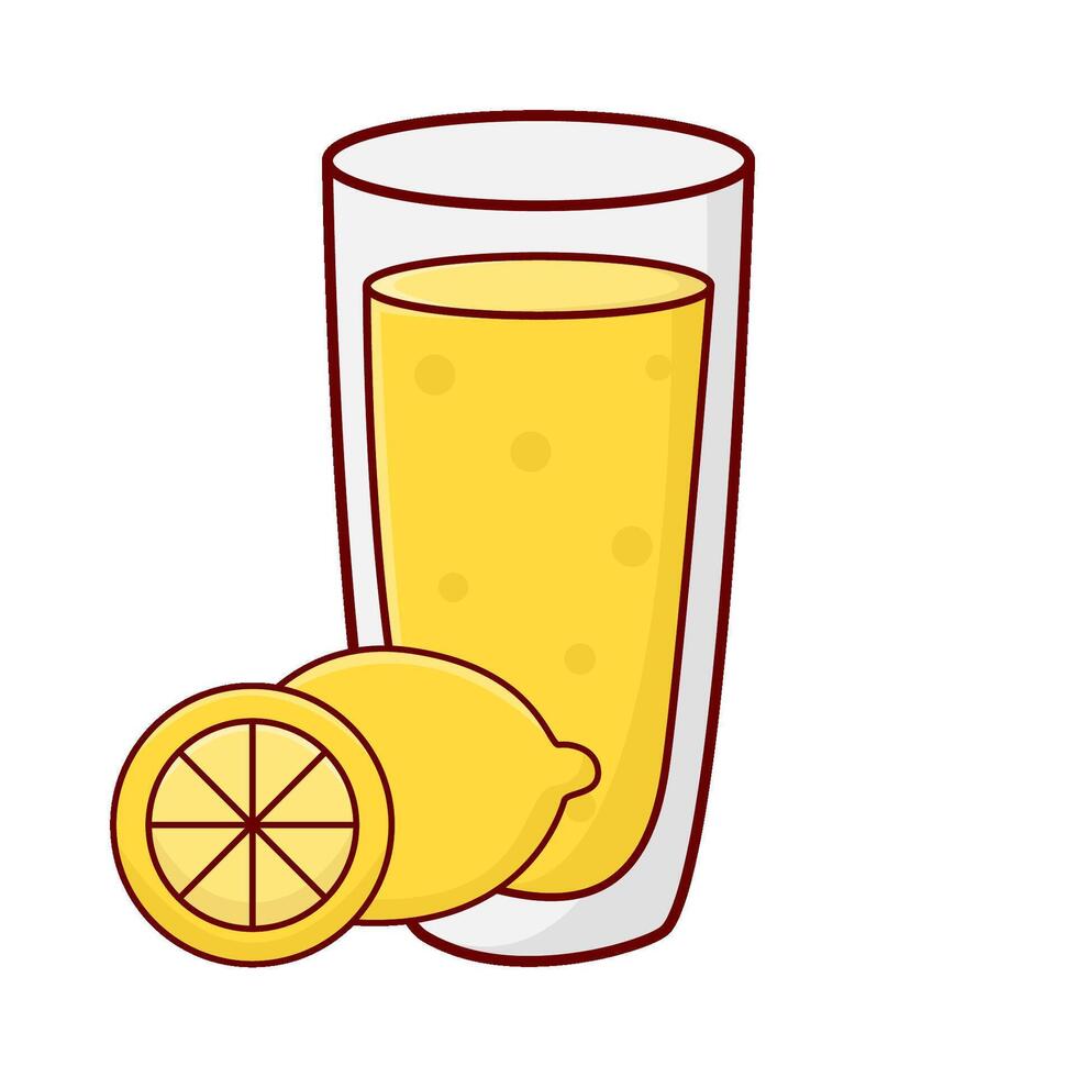 glass lemon juice with lemon fruit illustration vector