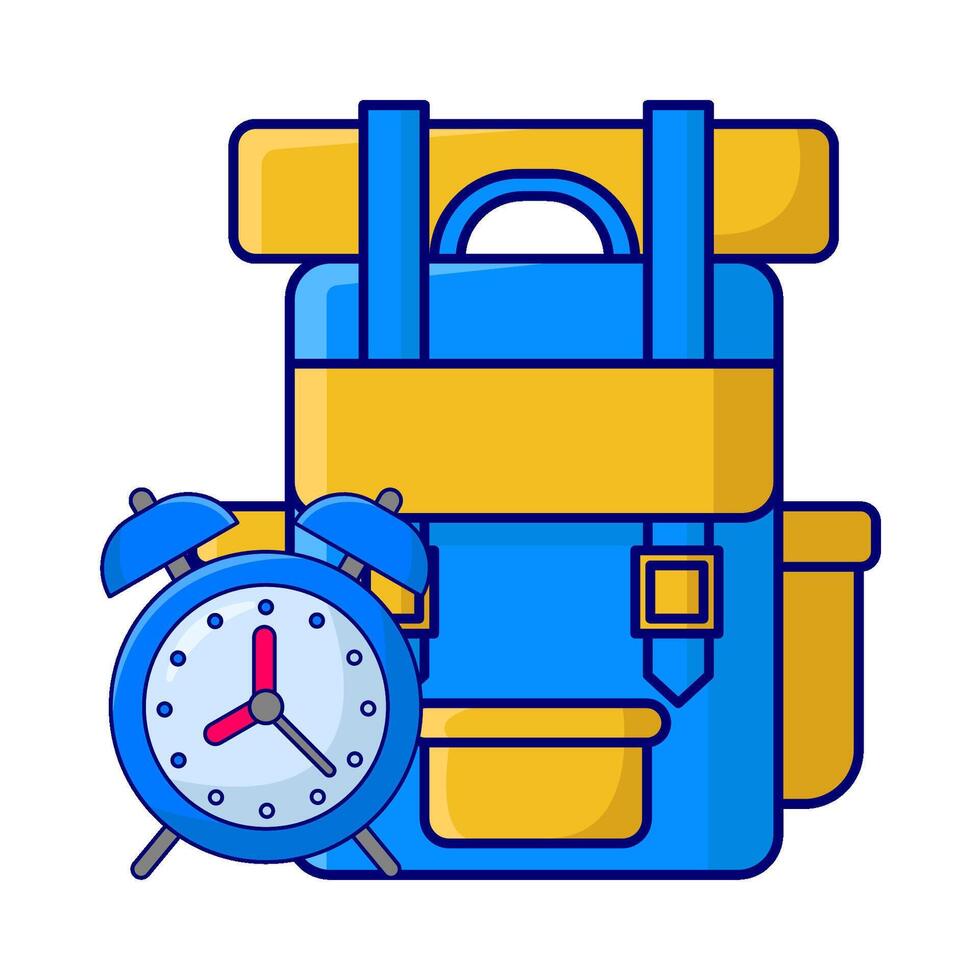 backpack school with alarm clock time illustration vector