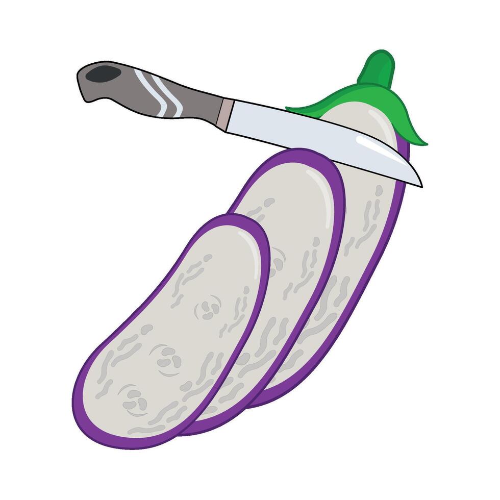 eggplant slice with knife illustration vector