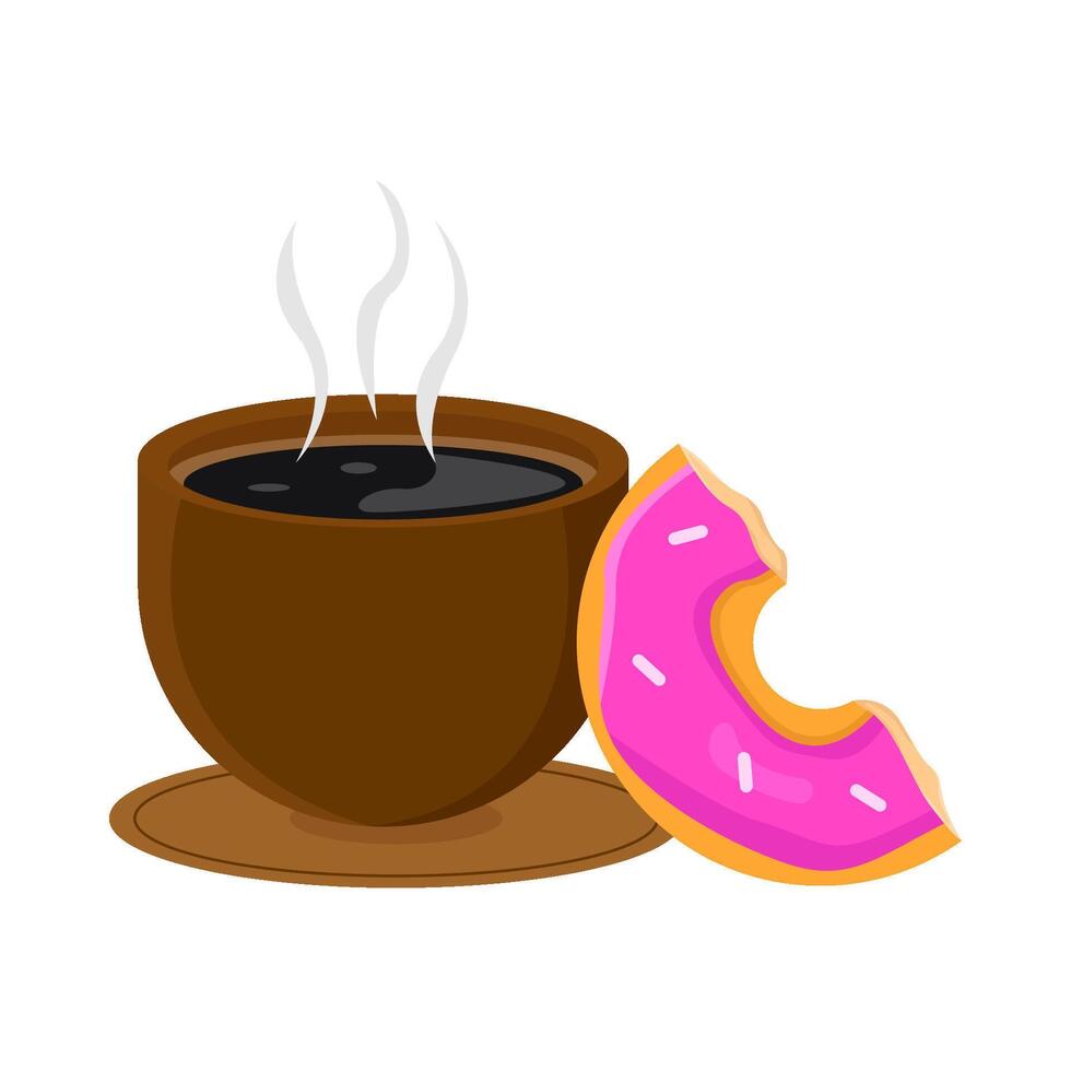 glass coffee drink with donuts bite illustration vector