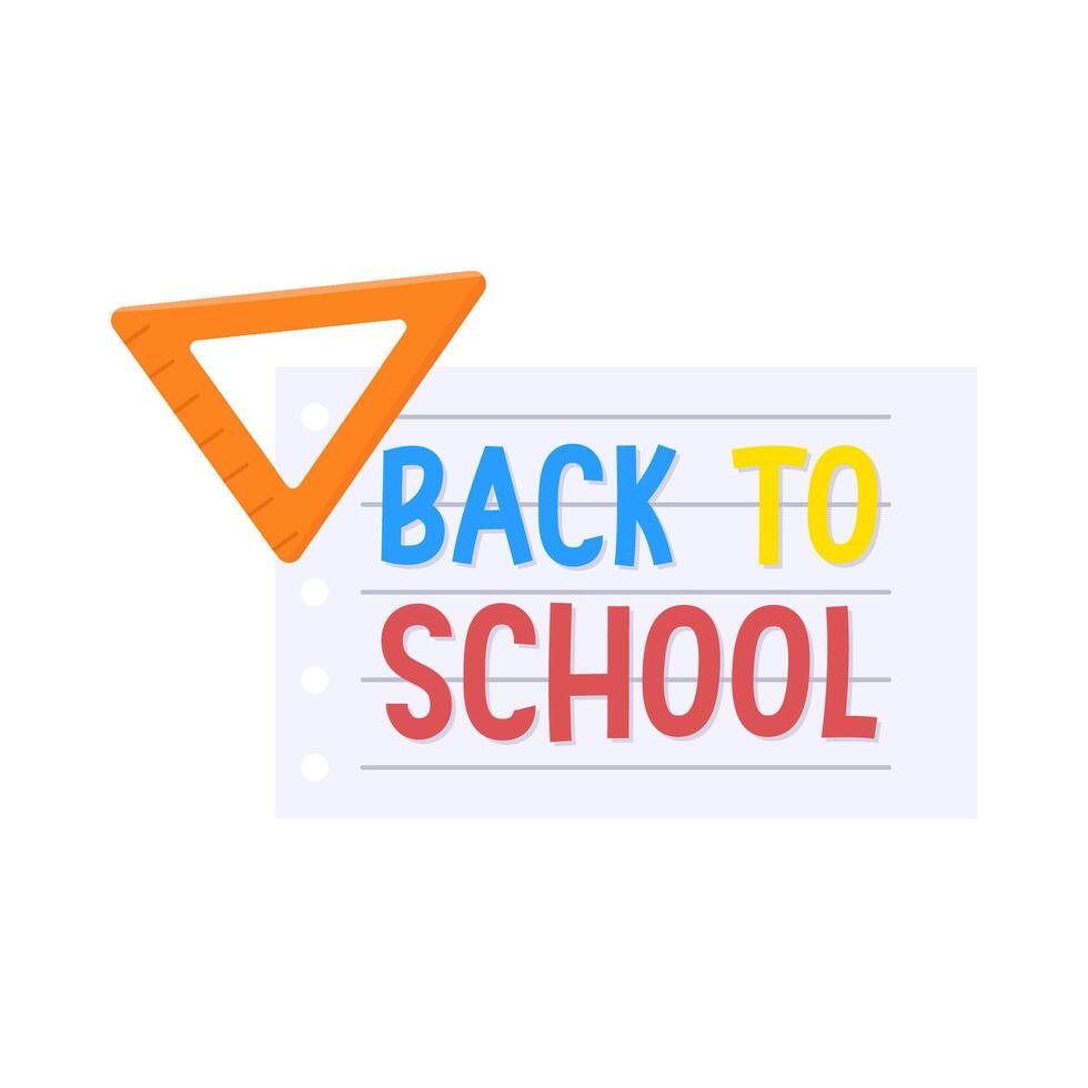 back to school text  in paper with triangle ruler illustration vector