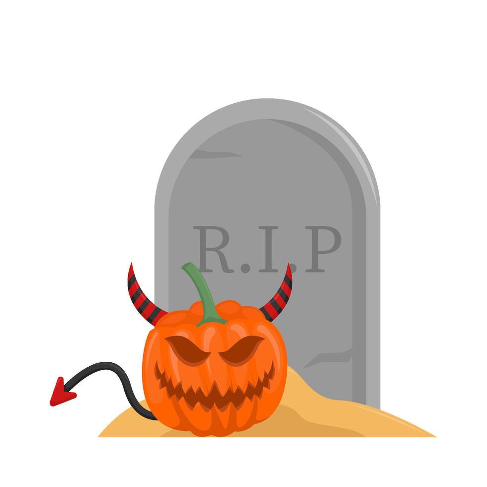 pumpkin halloween in tombstone illustration vector