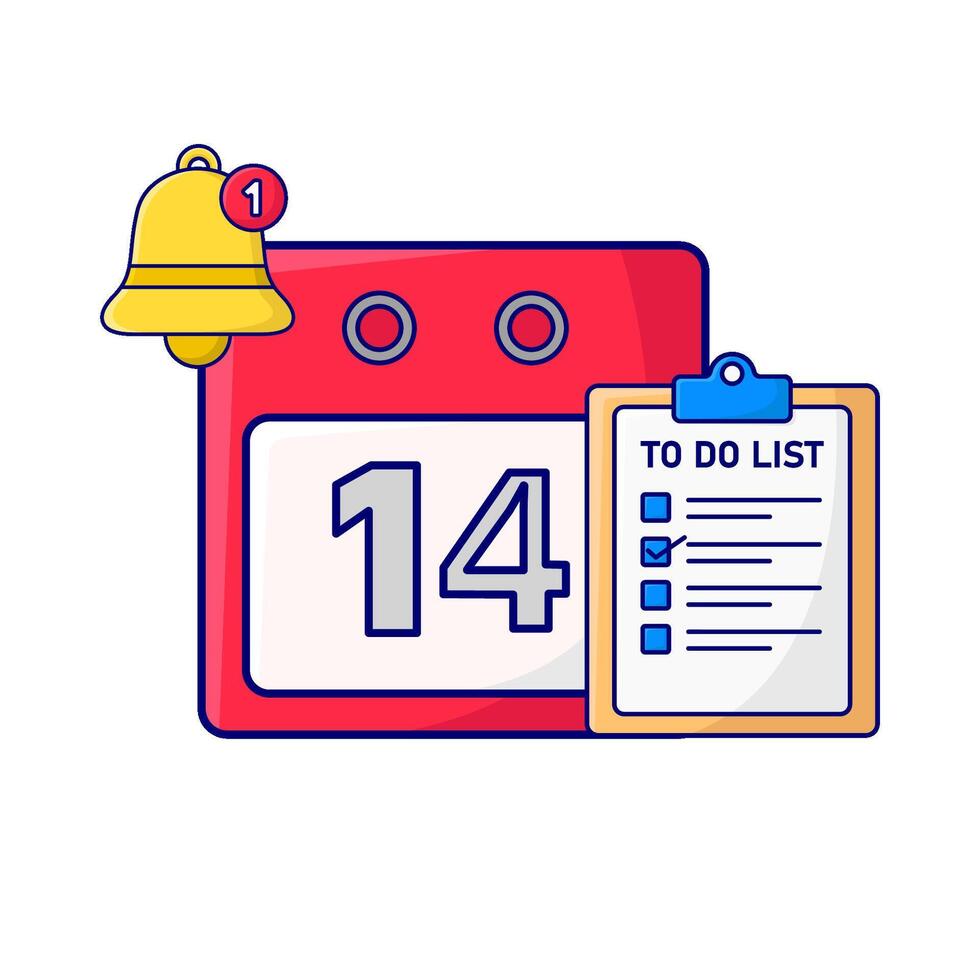 calendar, to do list with bell notification illustration vector