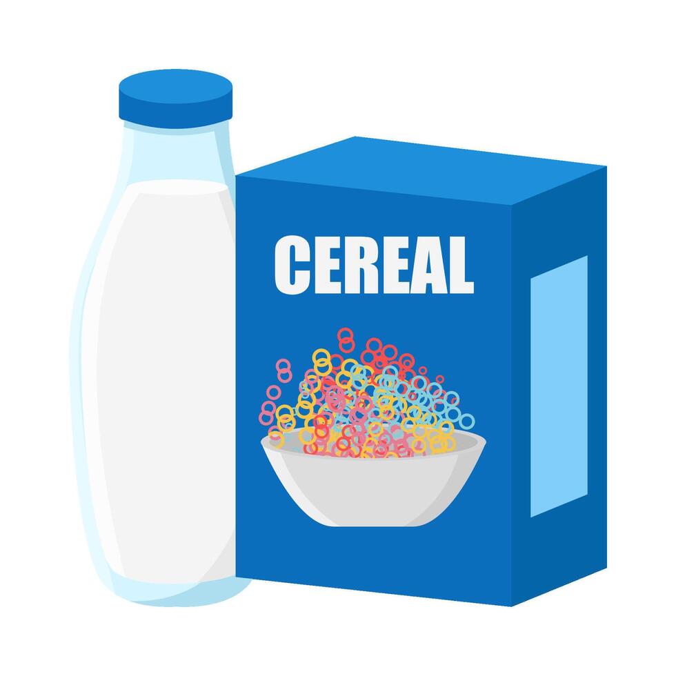 caja cereal con botella Leche ilustración vector