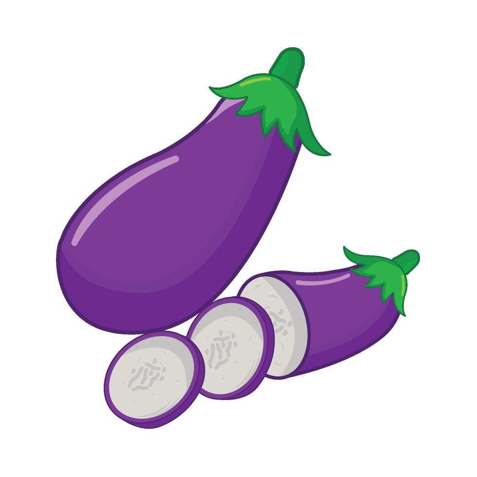 eggplant with eggplant slice illustration vector