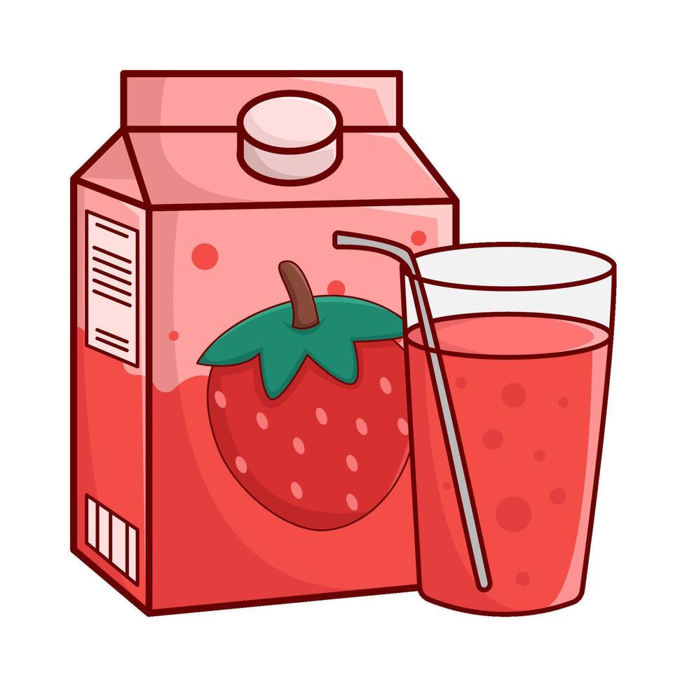 caja fresa jugo con vaso fresa jugo ilustración vector
