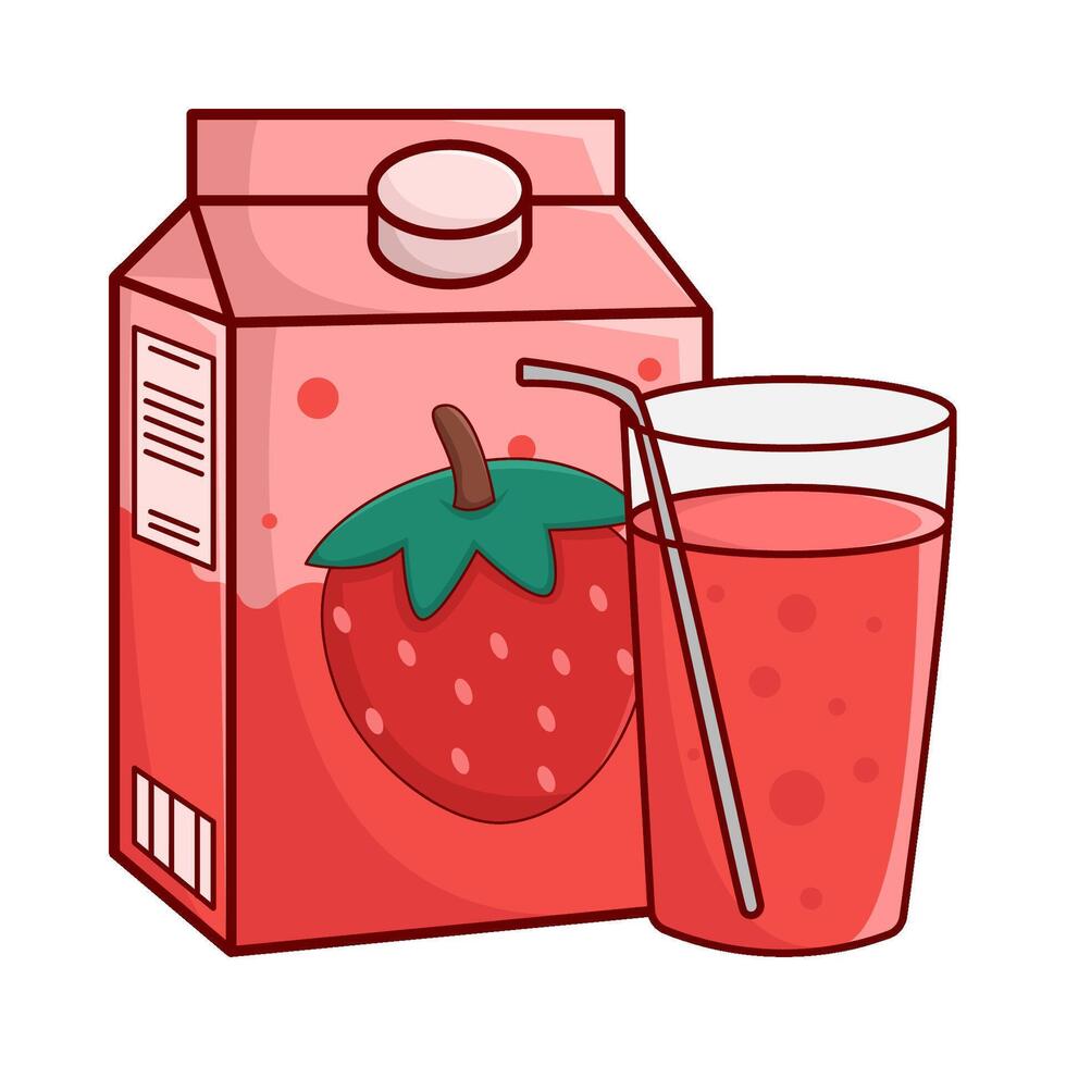 box strawberry jjuice with glass strawberry juice illustration vector