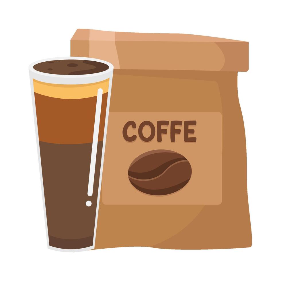 coffee bag with cup coffee drink illustration vector