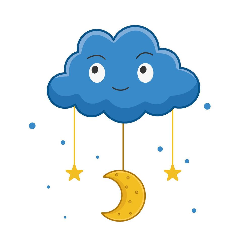 moon with star hanging in cloud illustration vector