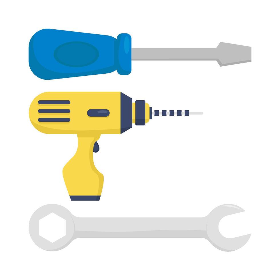 wrench tools, screwdriver with drill illustration vector