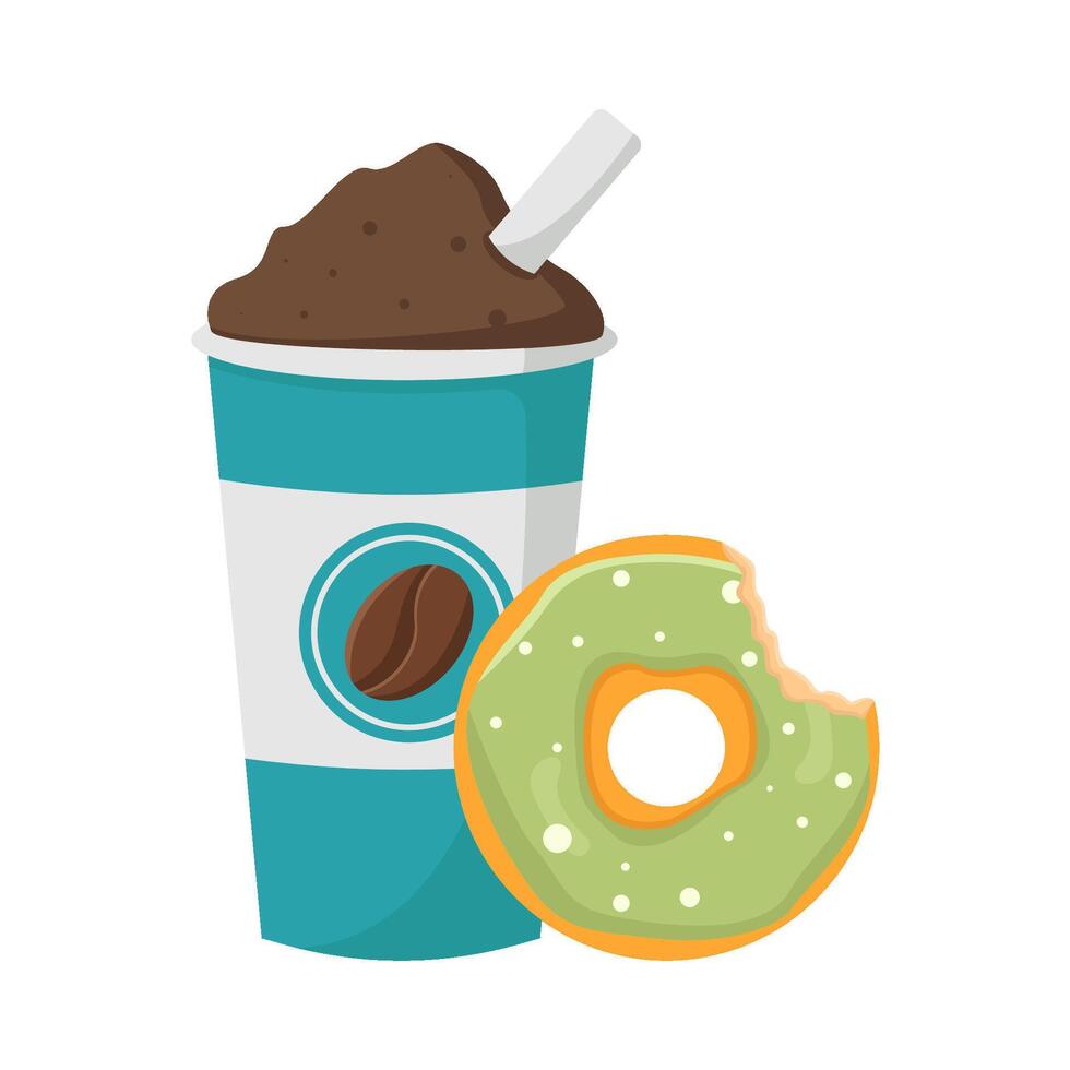 cup coffee drink with donuts bite illustration vector