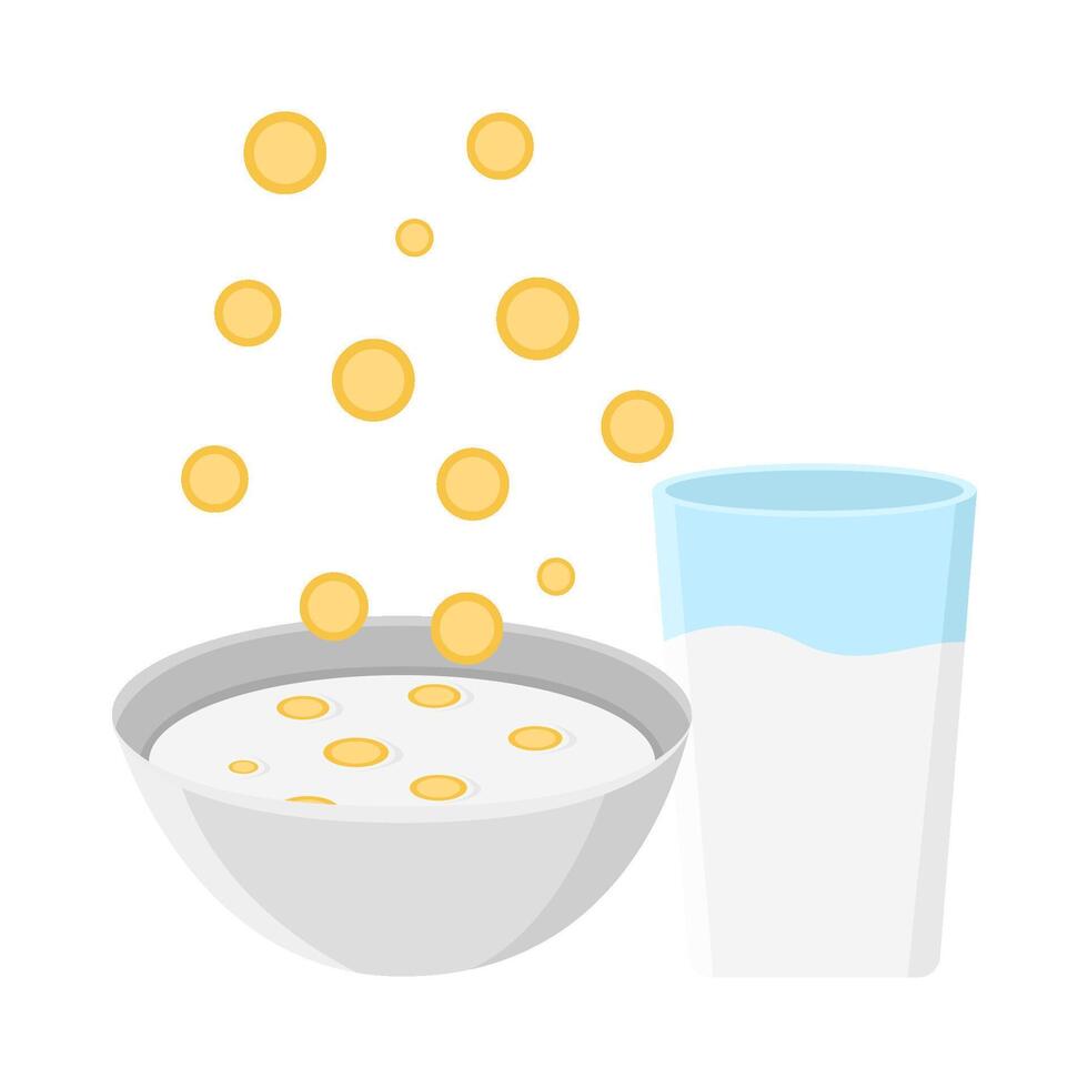cereal in bowl with glass drink illustration vector