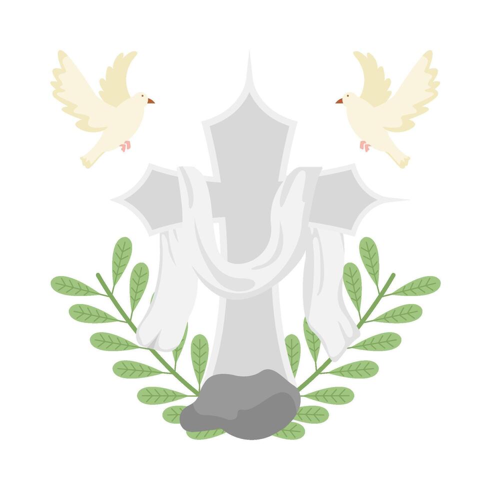 christian cross religious with bird illustration vector