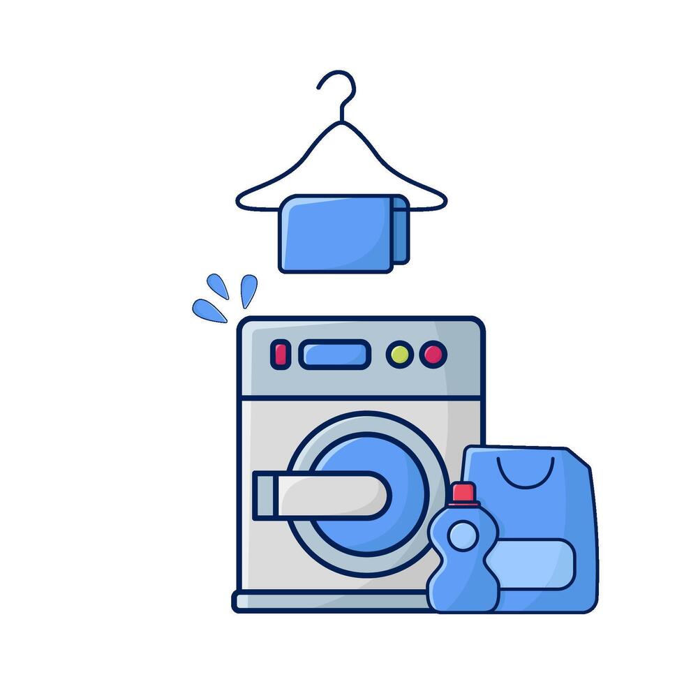 Lavado máquina, botella detergente con Lavado máquina ilustración vector