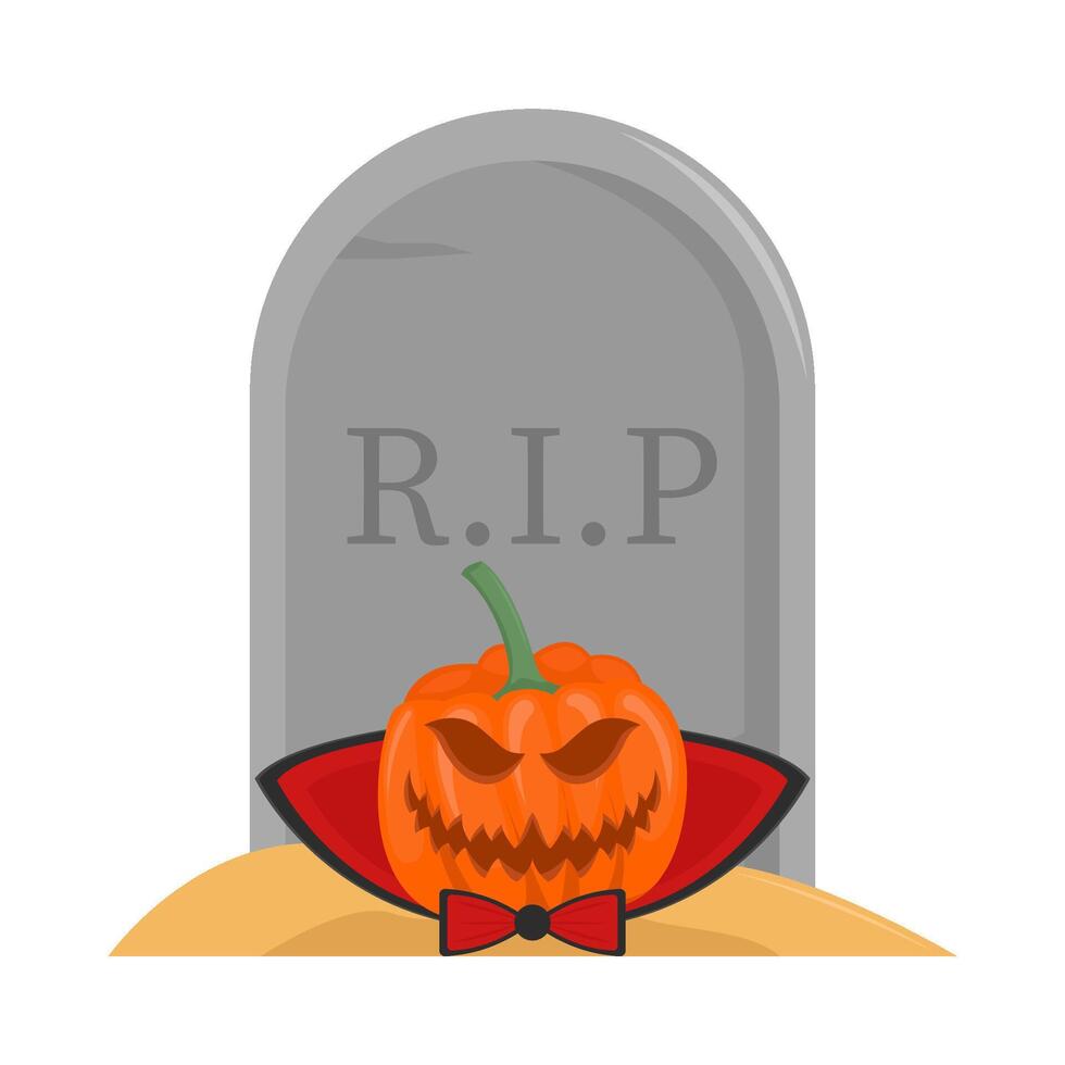 pumpkin halloween in tombstone illustration vector