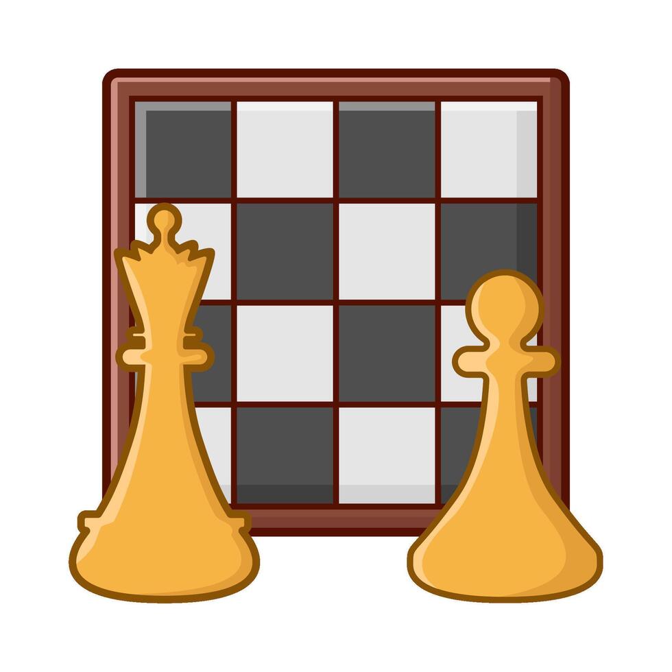 queen chess, pawn chess with board chess illustration vector