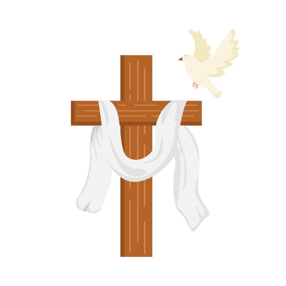 christian cross religious with bird illustration vector