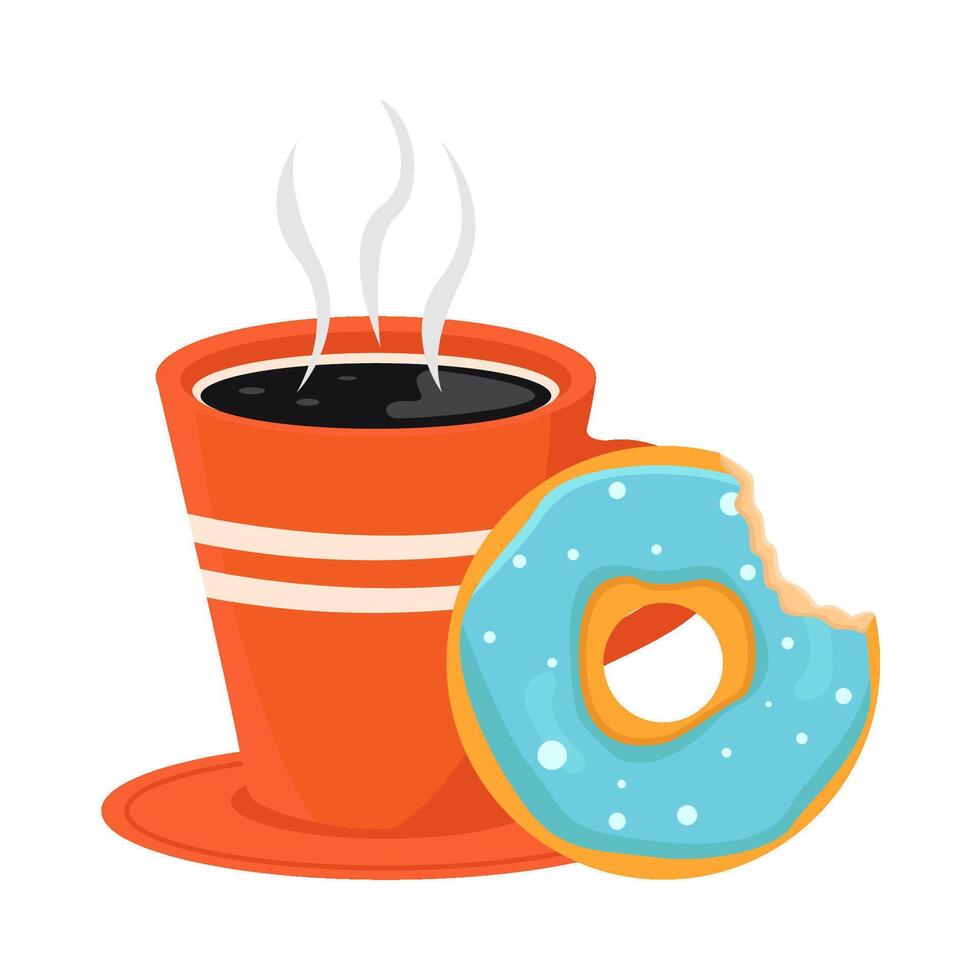 glass coffee drink with donuts bite illustration vector