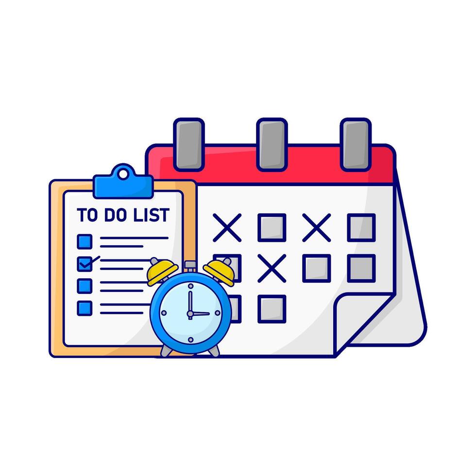 calendar, to do list with alarm clock time illustration vector